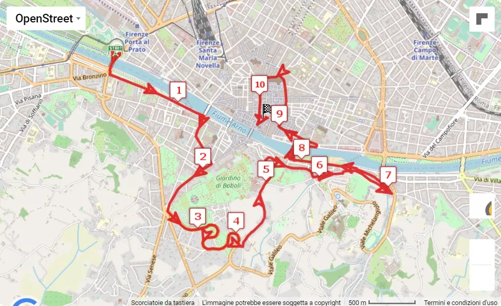 mappa percorso di gara Corri la vita 2023