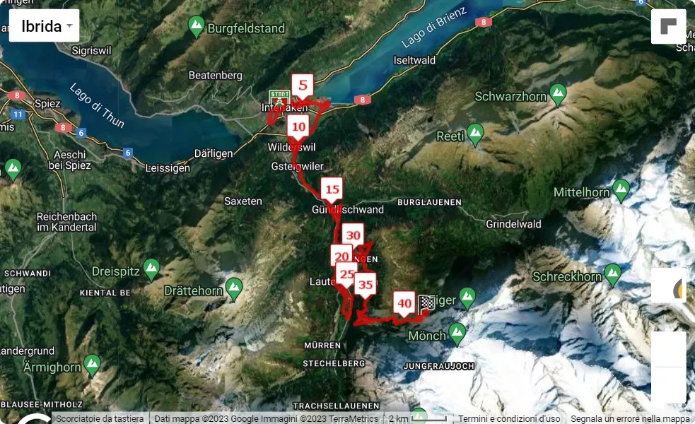 mappa percorso di gara Jungfrau-Marathon 2023