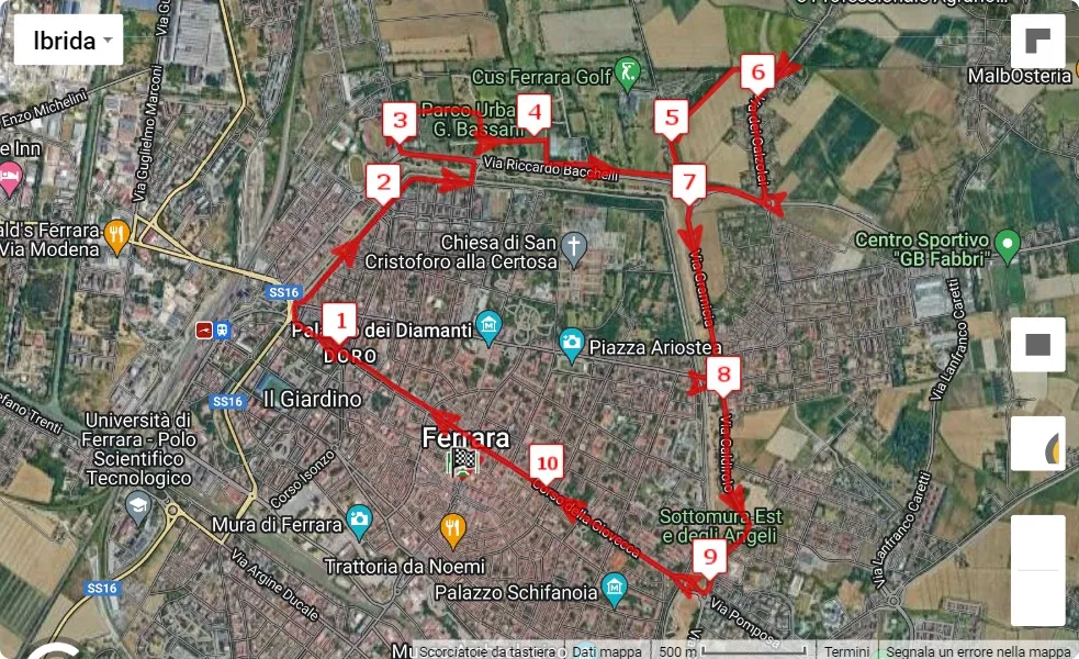 Ferrara Half Marathon 2023, 10 km race course map