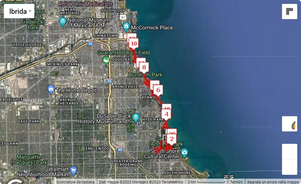 Chicago Half Marathon 2023, 21.0975 km race course map