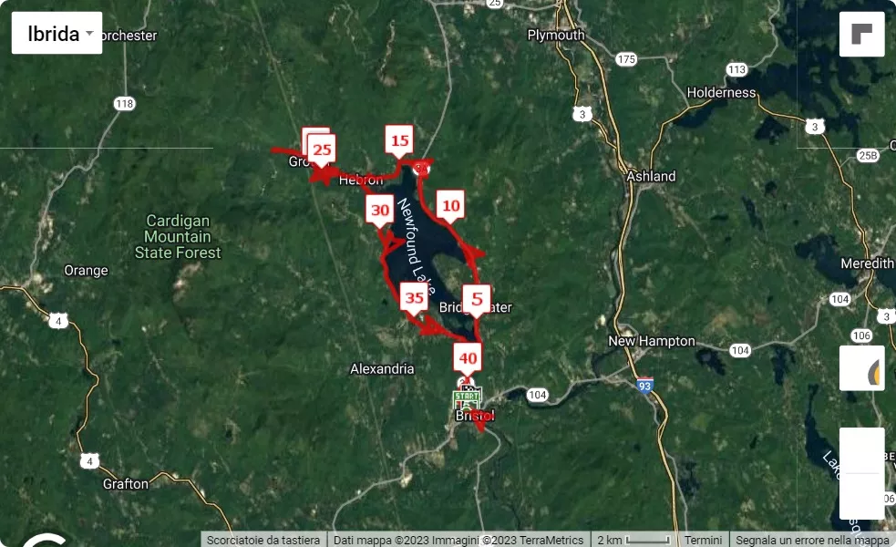 mappa percorso di gara New Hampshire Marathon 2023