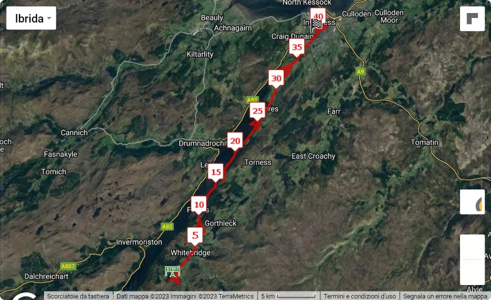 mappa percorso di gara Loch Ness Marathon 2023