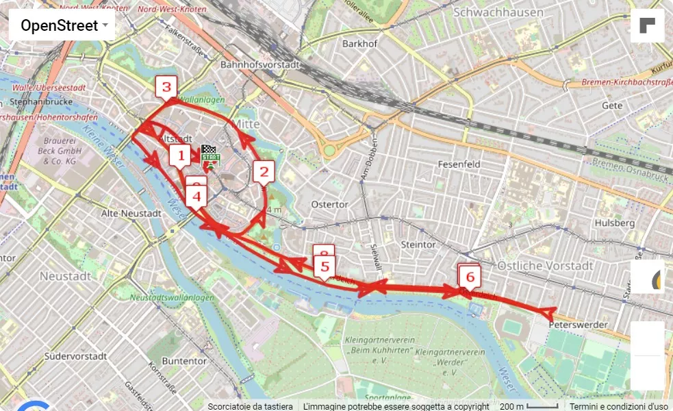 18. swb-Marathon Bremen 2023, mappa percorso gara 10 km