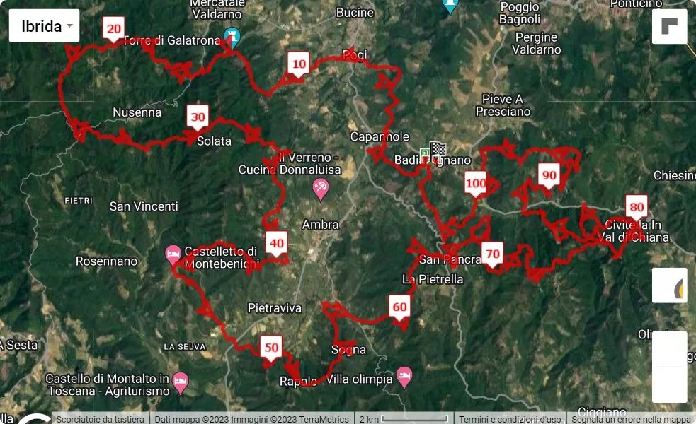 Ultra Valdambra Trail 2023, 105 km race course map
