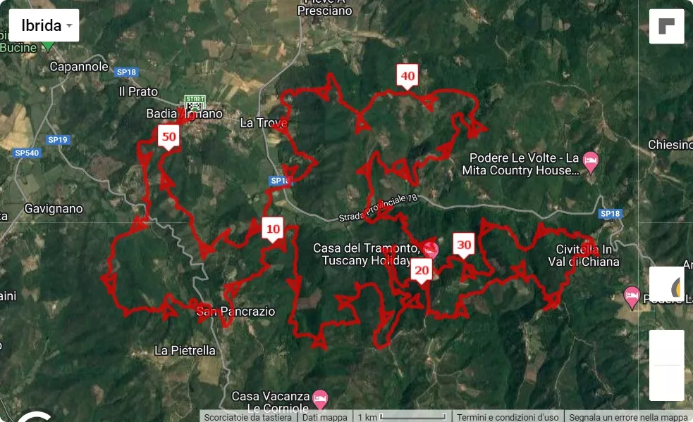 Ultra Valdambra Trail 2023, 51 km race course map