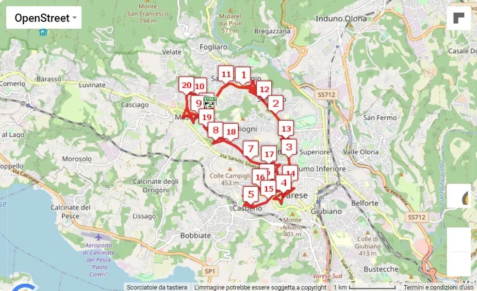 mappa percorso di gara Varese City Run 2023