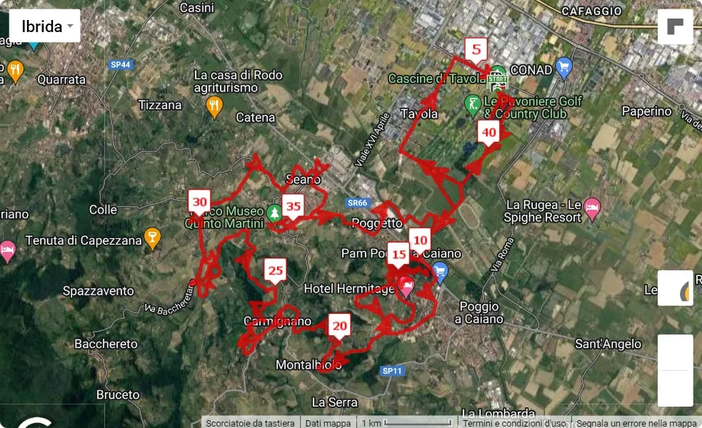 5° EcoMaratona Pratese, 42.195 km race course map