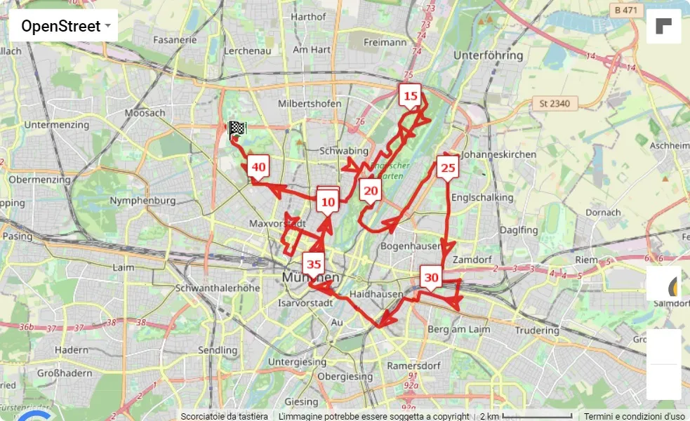 mappa percorso di gara Generali München Marathon 2023