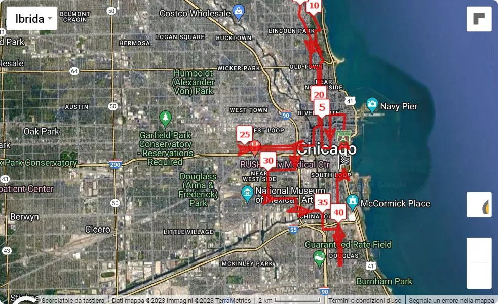 Bank of America Chicago Marathon 2023, 42.195 km race course map