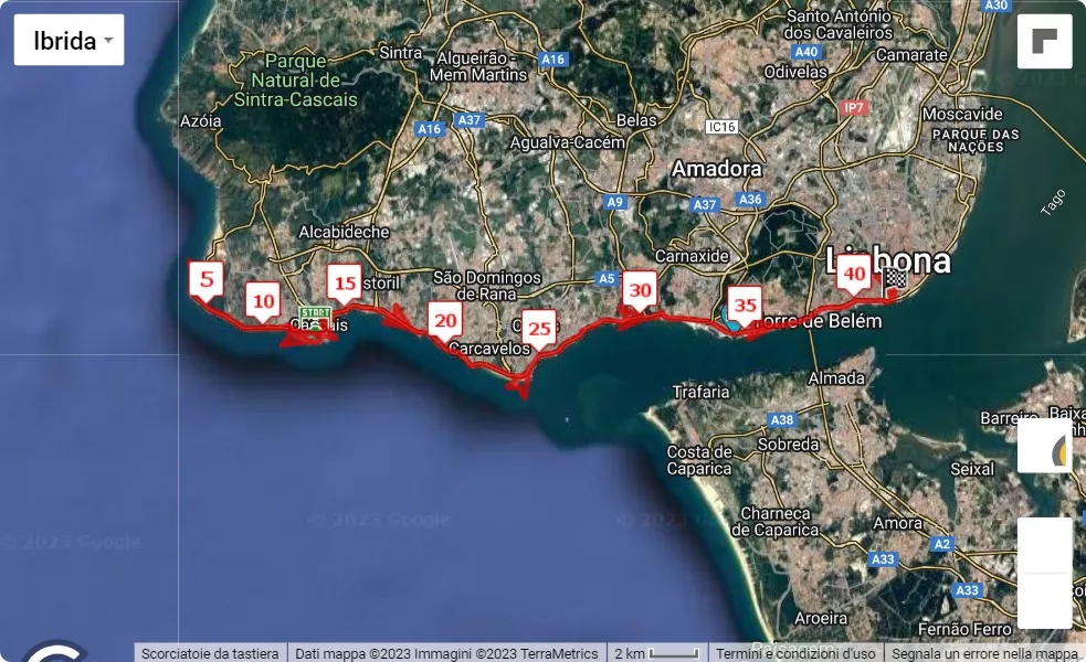 mappa percorso di gara EDP Lisbon Marathon 2023