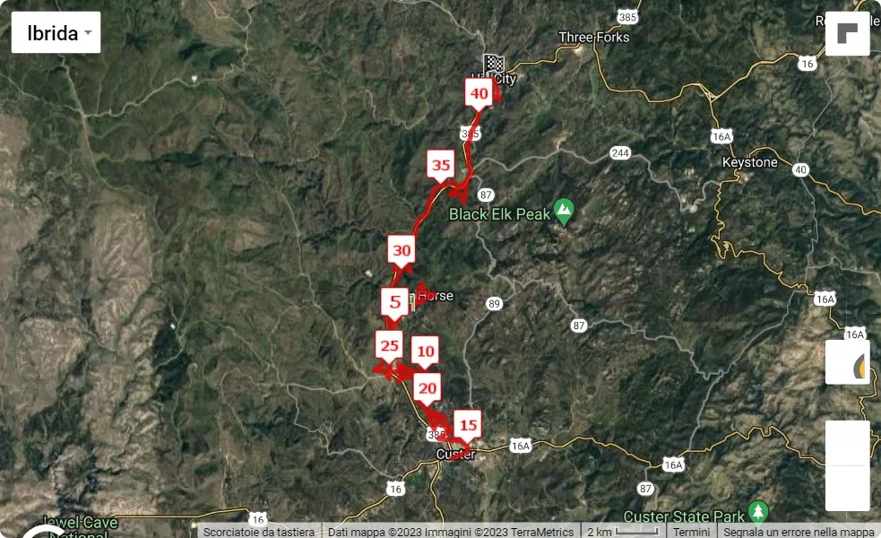 mappa percorso di gara Run Crazy Horse Marathon 2023