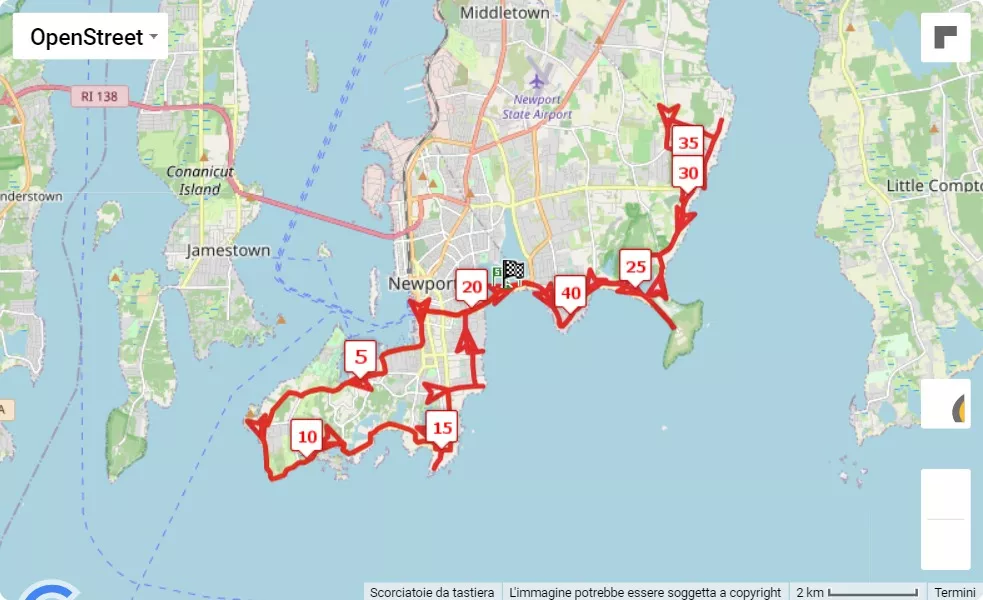 mappa percorso di gara Amica Newport Marathon 2023
