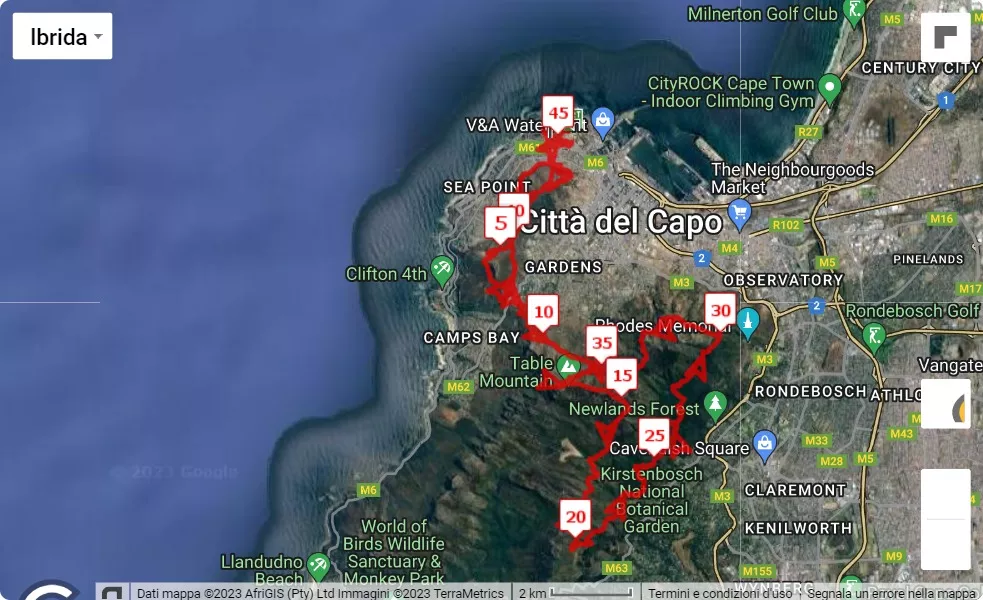 mappa percorso di gara Cape Town Trail Marathon 2023