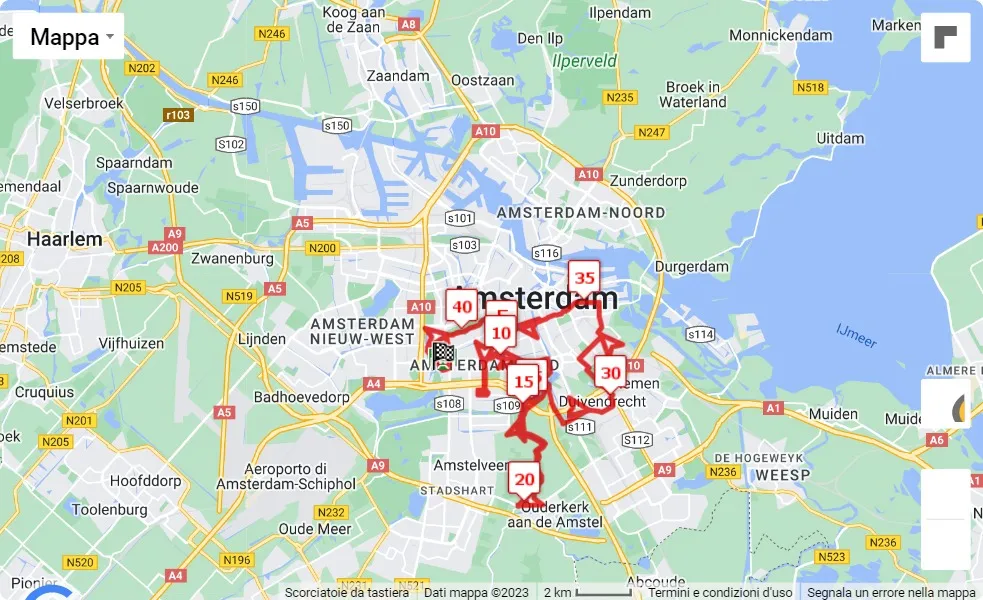 mappa percorso di gara TCS Amsterdam Marathon 2023
