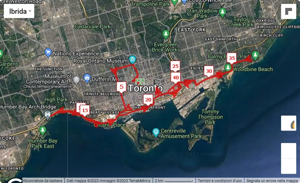 mappa percorso di gara Toronto Marathon 2023