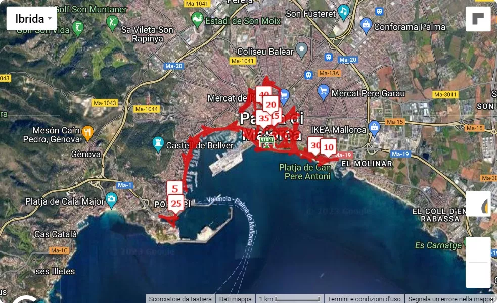 mappa percorso di gara Palma Marathon Mallorca 2023