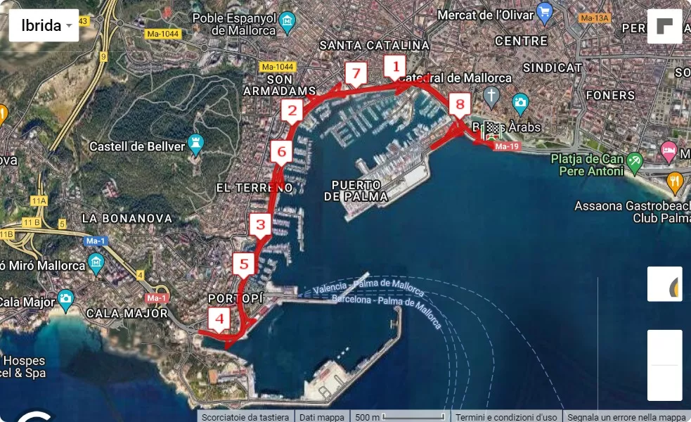Palma Marathon Mallorca 2023, 10 km race course map