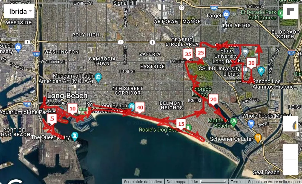 mappa percorso di gara Long Beach Marathon 2023
