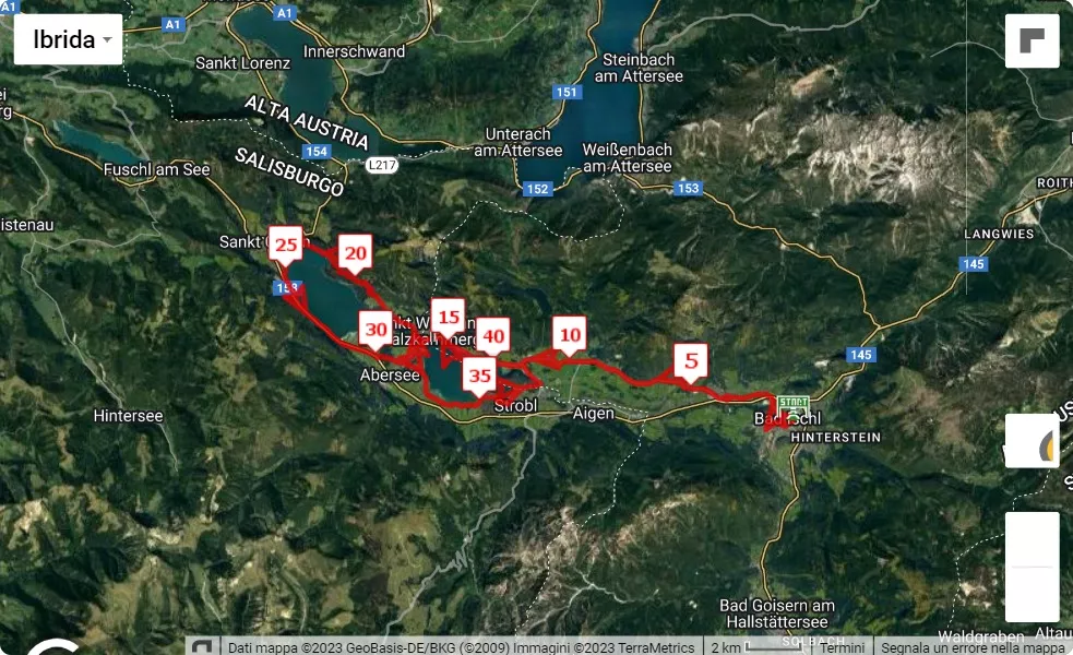 51. Int. Wolfgangseelauf – Salzkammergut Marathon, mappa percorso gara 42.195 km