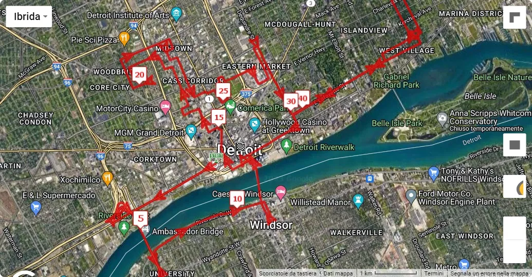 mappa percorso di gara 2023 Detroit Free Press Marathon