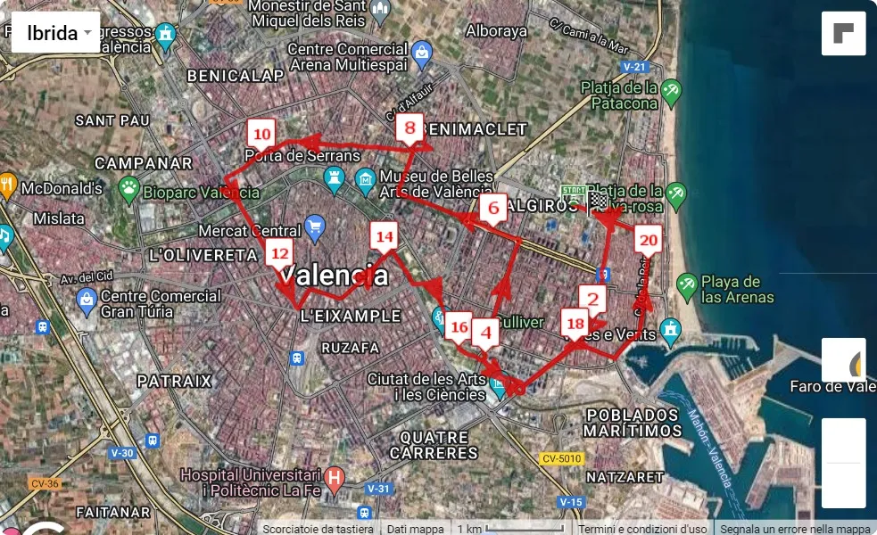 mappa percorso di gara Valencia Half Marathon 2023