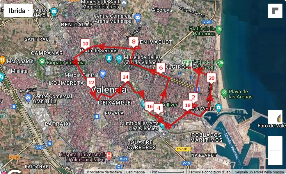 Valencia Half Marathon 2023, mappa percorso gara 21.0975 km