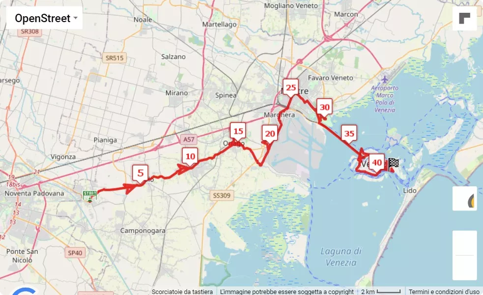 37° Venice Marathon - 9° VM10KM, mappa percorso gara 42.195 km