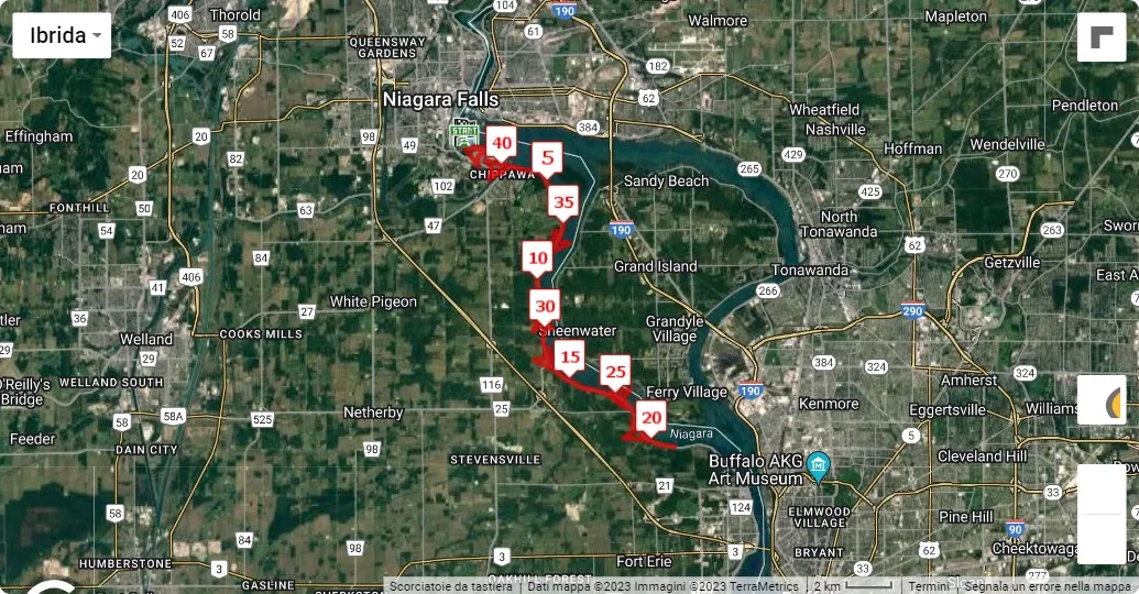 mappa percorso di gara 2023 Niagara Falls International Marathon