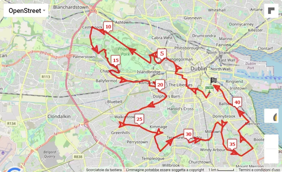 mappa percorso di gara Dublin Marathon 2023