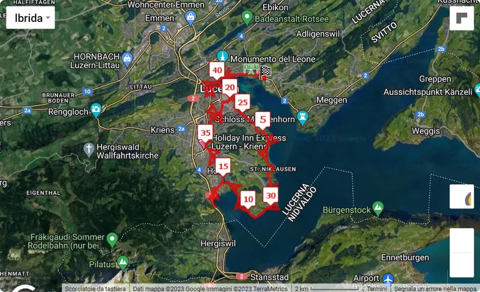 mappa percorso di gara SwissCityMarathon – Lucerne 2023