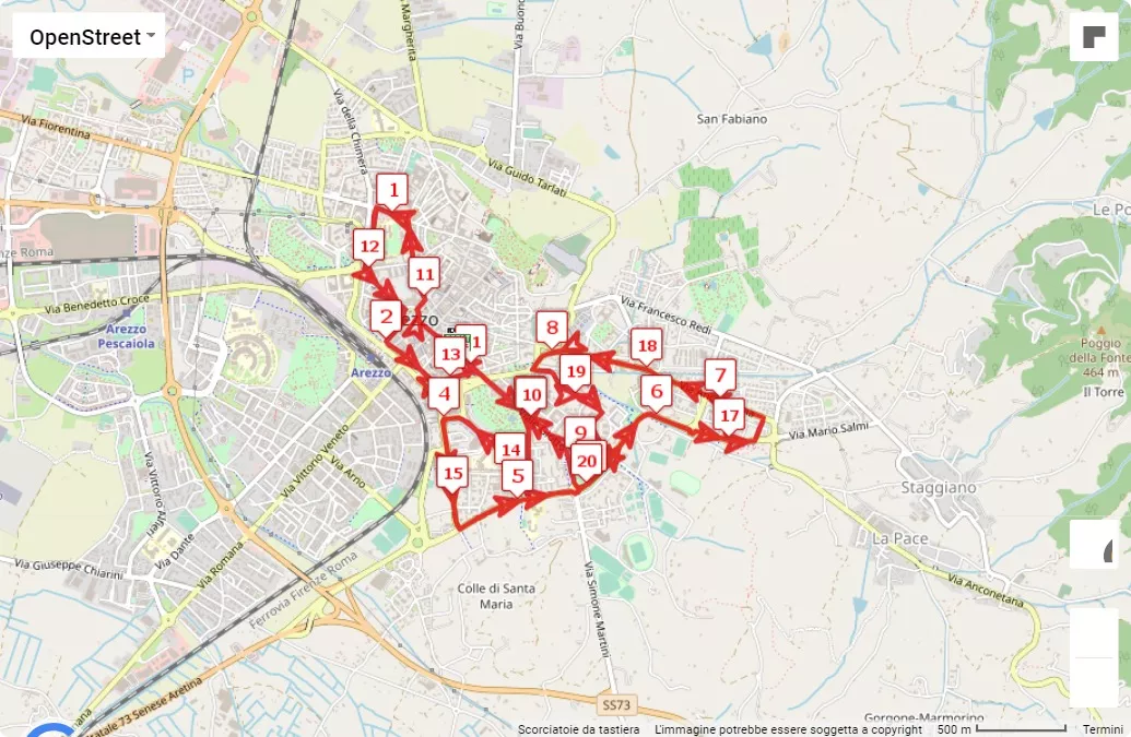 24° MARATONINA CITTA’ DI AREZZO, mappa percorso gara 21.0975 km