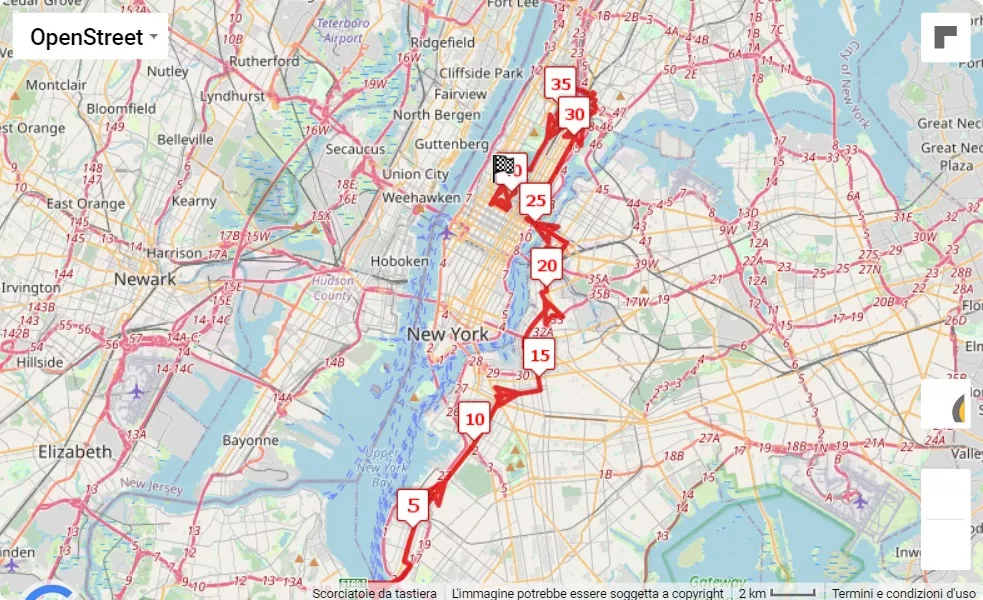 2023 TCS New York City Marathon, 42.195 km race course map