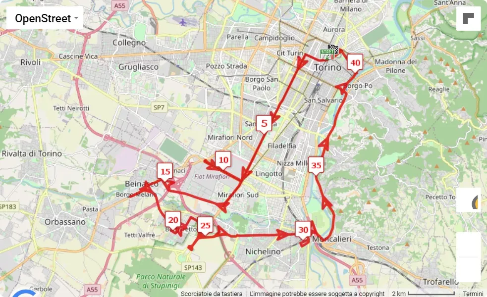 mappa percorso di gara Torino City Marathon 2023