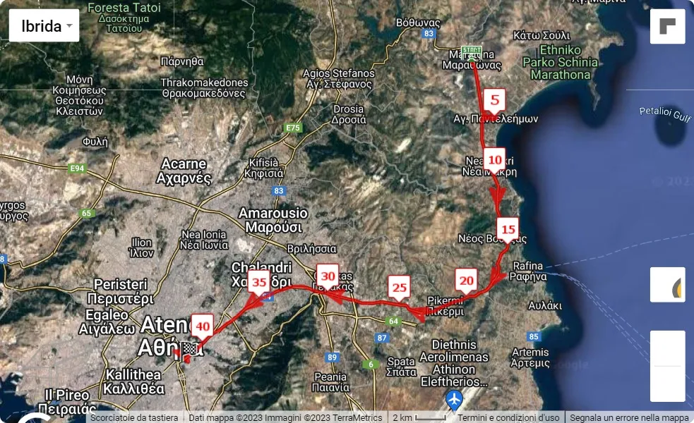 mappa percorso di gara Athens Marathon 2023