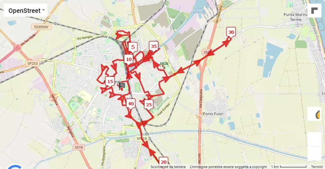 24° Maratona Internazionale Ravenna Città d'Arte, mappa percorso gara 42.195 km