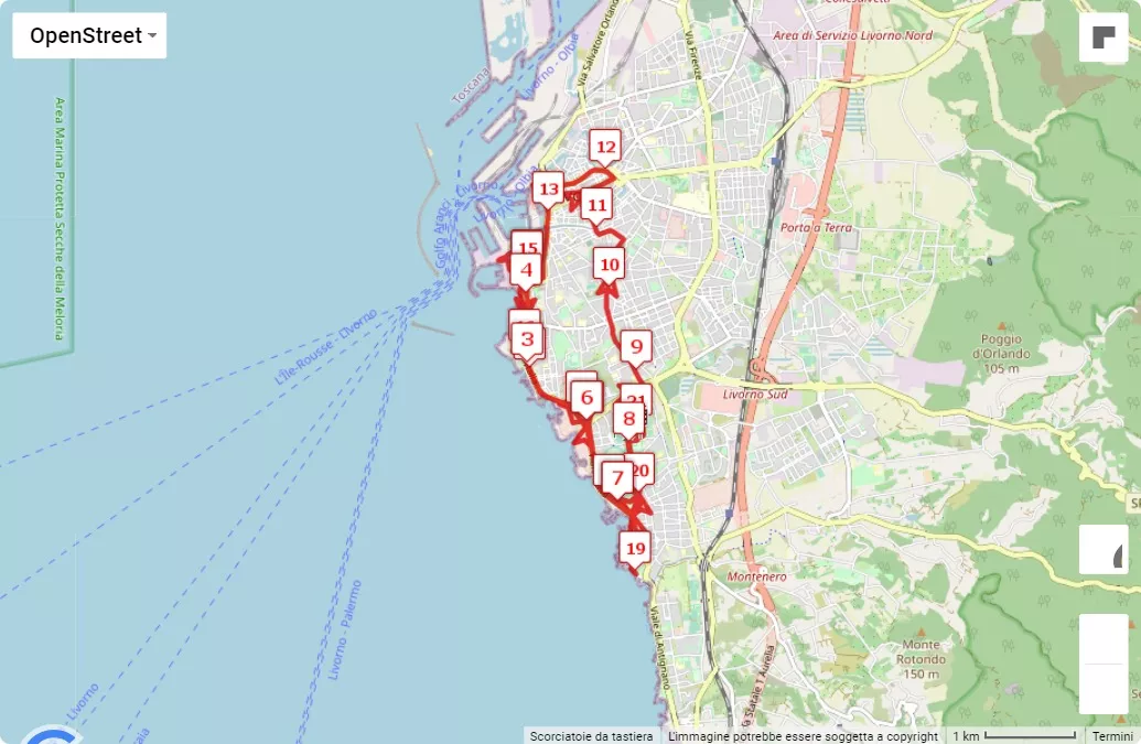 6° Livorno Half Marathon, mappa percorso gara 21.0975 km