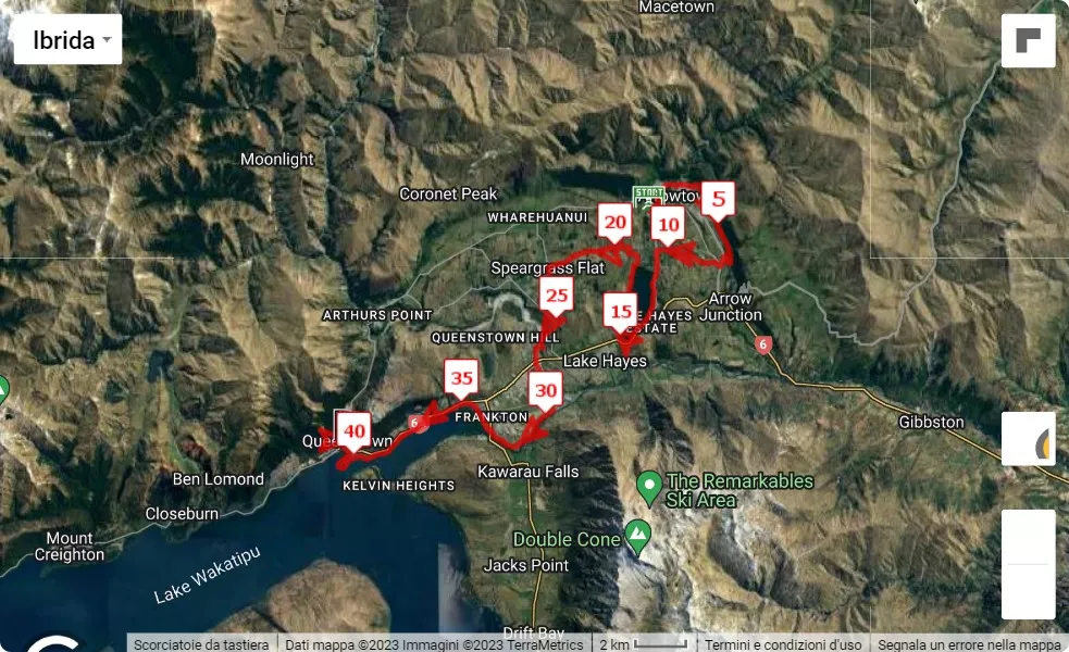 mappa percorso di gara Queenstown International Realty Marathon 2023