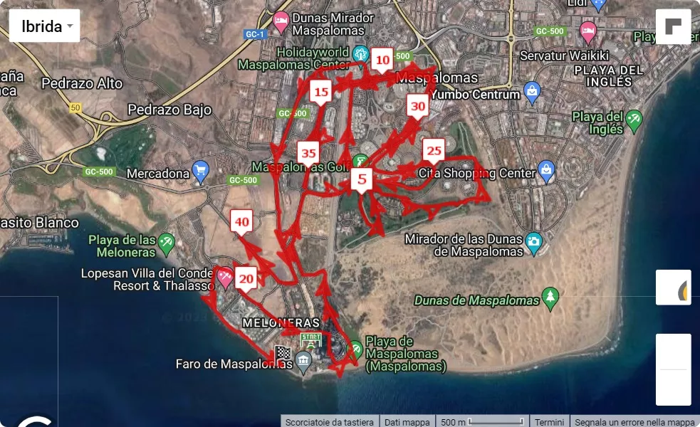 mappa percorso di gara Gran Canaria Maspalomas Marathon 2023