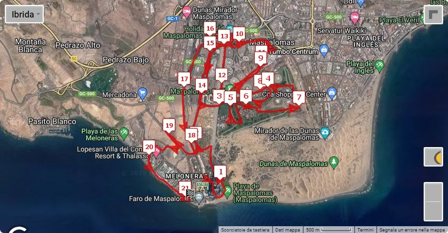 Gran Canaria Maspalomas Marathon 2023, 21.0975 km race course map