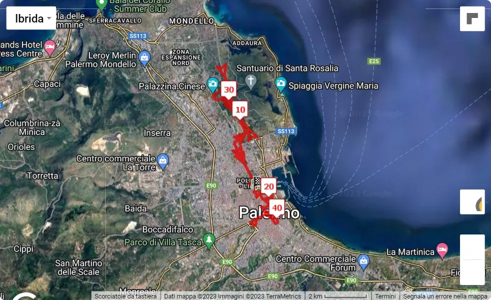 mappa percorso di gara 28° Maratona Città di Palermo