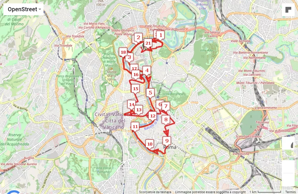 Rome 21K - La Mezza Maratona della Città di Roma 2023, mappa percorso gara 21.0975 km