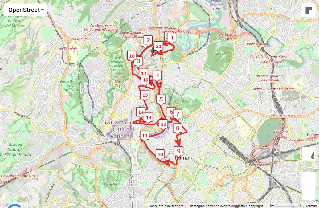 Rome 21K - La Mezza Maratona della Città di Roma 2023, 21.0975 km race course map