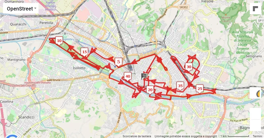 mappa percorso di gara Firenze Marathon 2023