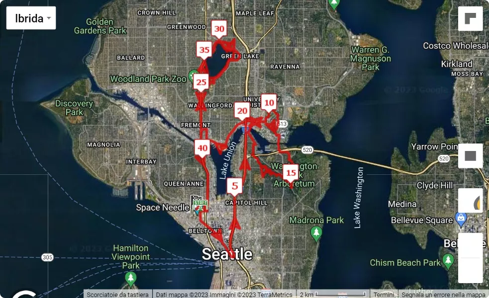 UW Medicine Seattle Marathon and Half Marathon, 42.195 km race course map