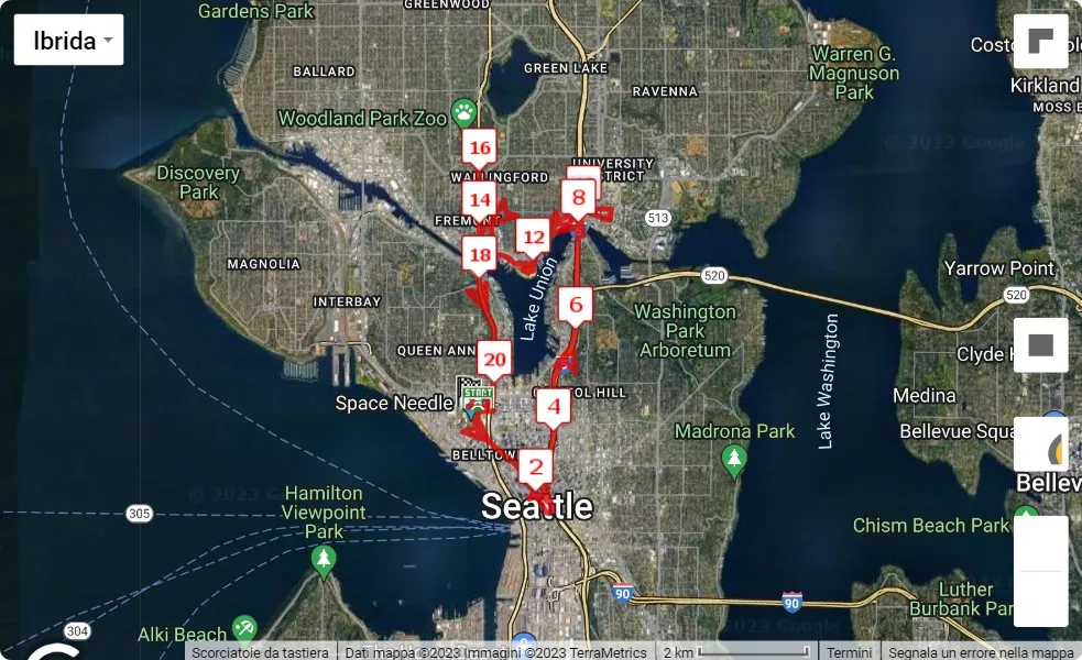 UW Medicine Seattle Marathon and Half Marathon, 21.0975 km race course map