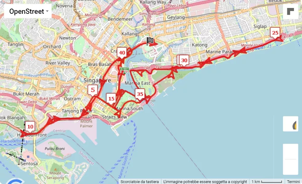 mappa percorso di gara Singapore Marathon 2023
