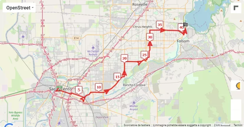 mappa percorso di gara 2023 California International Marathon