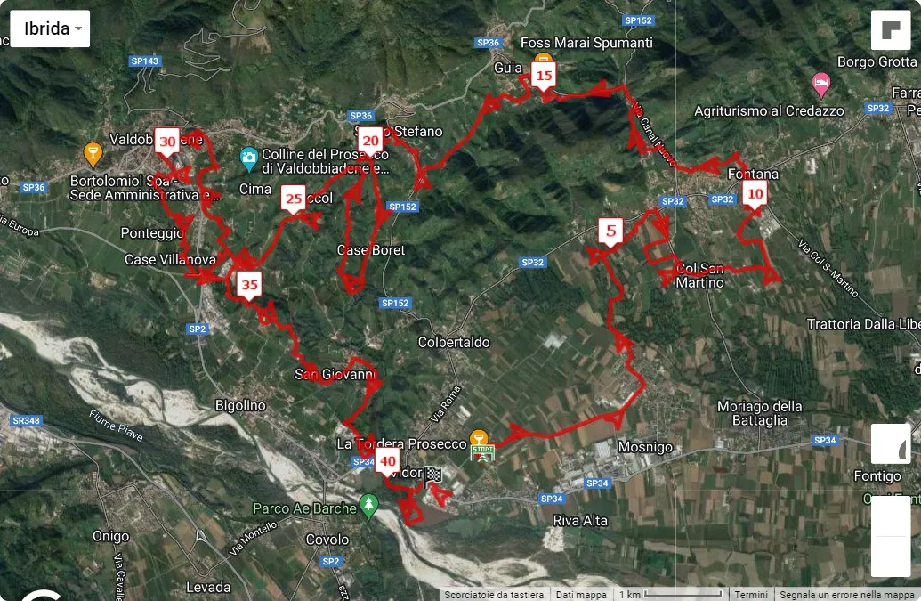 mappa percorso di gara 1° Prosecco Marathon