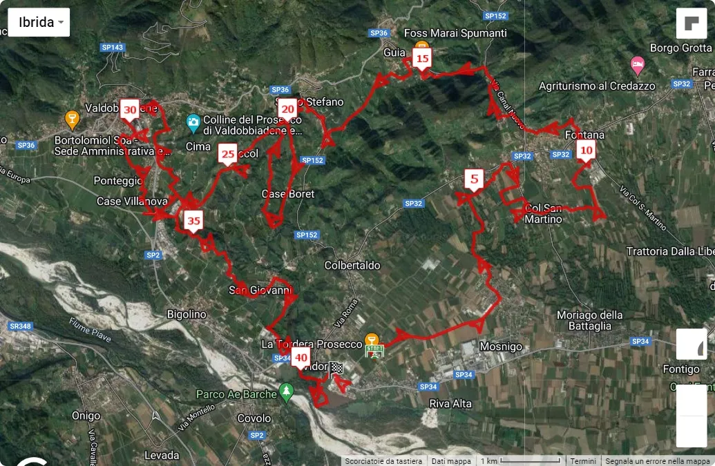 1° Prosecco Marathon, 42.195 km race course map