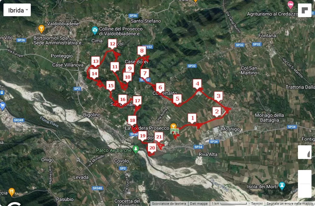 1° Prosecco Marathon, mappa percorso gara 21.0975 km